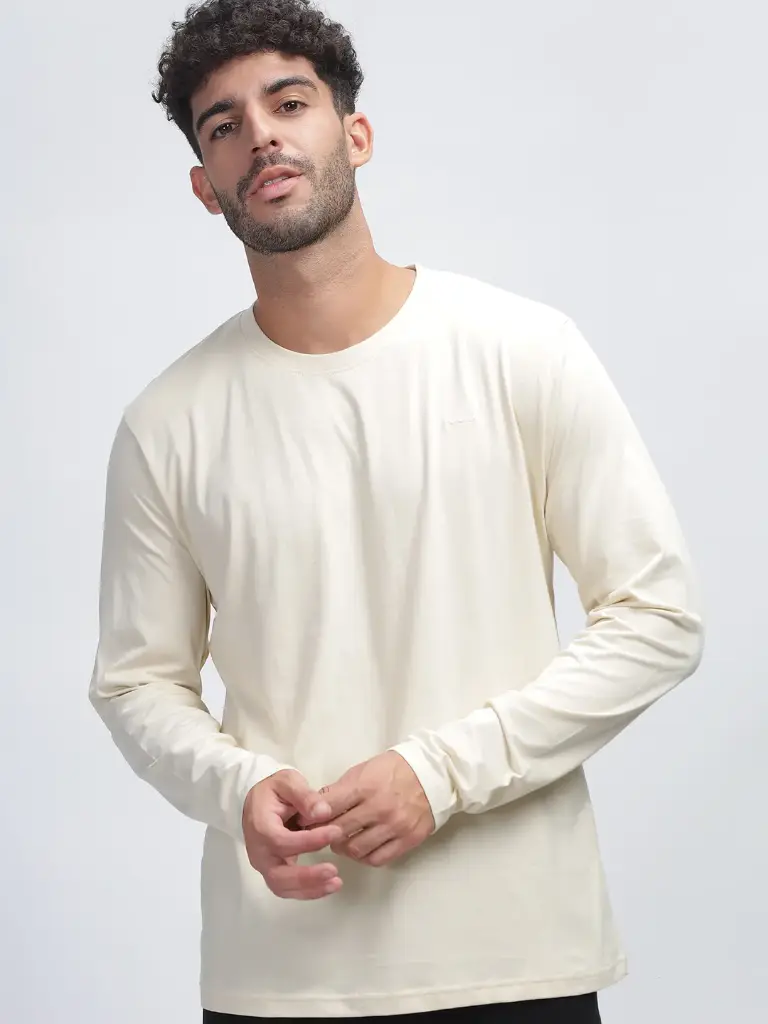 100% Pure Supima Cotton Crew Neck Full Sleeve - Beach (Beige)