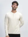 100% Pure Supima Cotton Henley Full Sleeve - Beach (Beige)