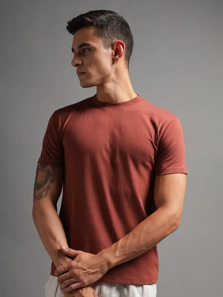 100% Pure Supima Cotton Crew Neck - Rust (Deep Maroon)