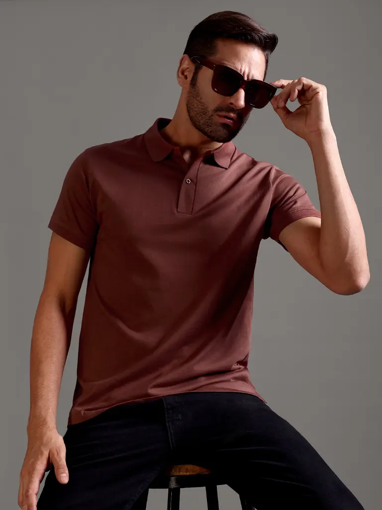 [M-PO-HS-RS-S-51] 100% Pure Supima Cotton Polo - Rust (Deep Maroon) (S)