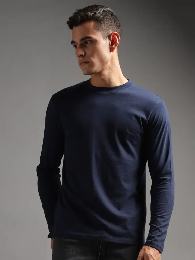 [M-RN-FS-NF-S-71] 100% Pure Supima Cotton Crew Neck Full Sleeve - Night Fall (Navy) (S)
