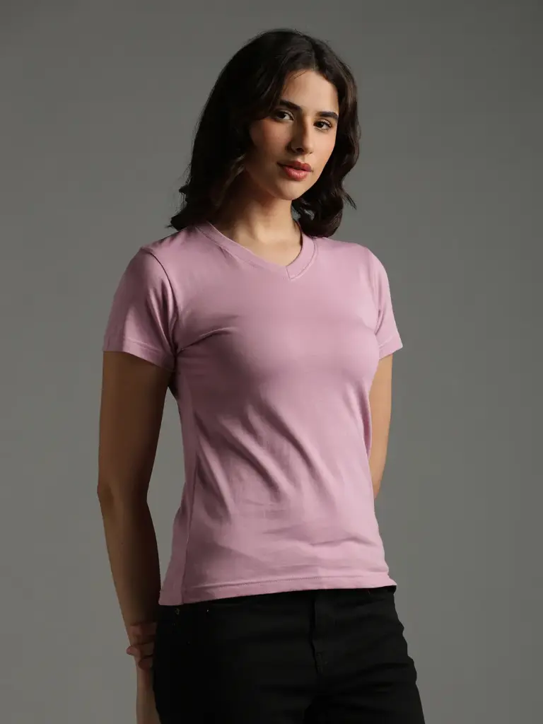 [W-VN-HS-BH-S-96] 100% Pure Supima Cotton V Neck - Blush (W) (S)