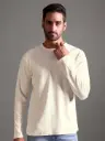 Eyelet Waffle Textured Crew Neck Full Sleeve - Off White