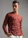 Honeycomb Waffle Textured Crew Neck Full Sleeve - Rust (Deep Maroon)