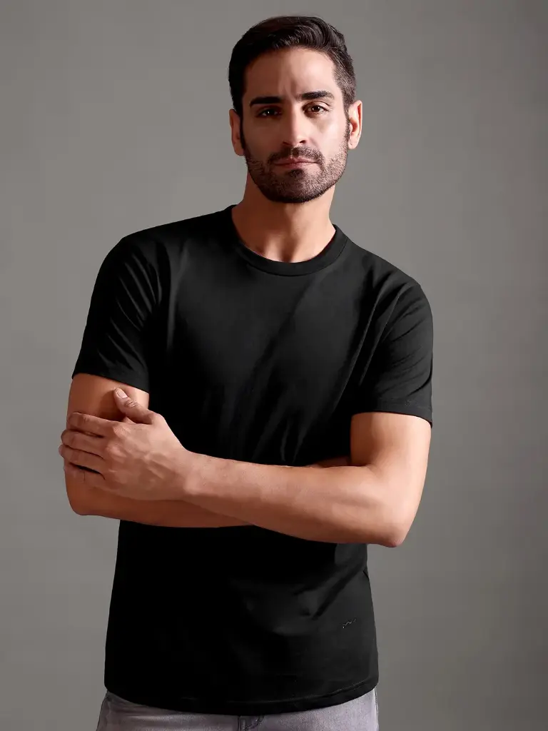 [M-RN-HS-BL-S-201] 100% Pure Supima Cotton Crew Neck - Black (S)