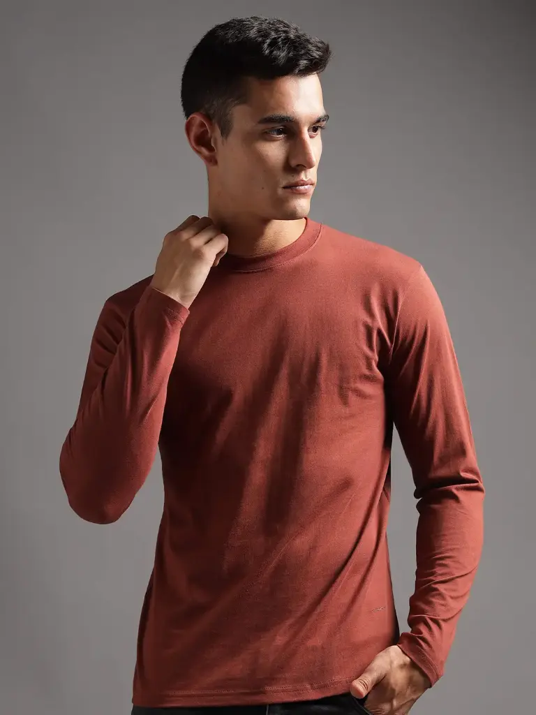 100% Pure Supima Cotton Crew Neck Full Sleeve - Rust (Deep Maroon)