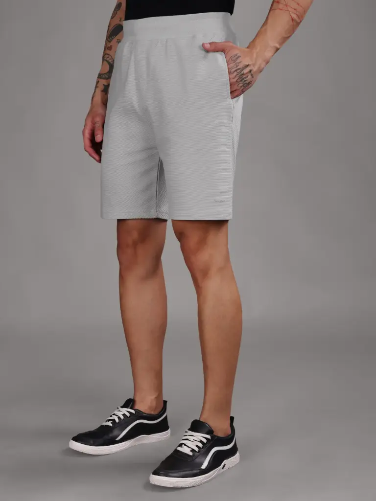 Ribbed Cotton Shorts with Zip Pocket - Grey (350 GSM - Heavy)