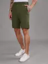 Ribbed Cotton Shorts with Zip Pocket - Olive Green