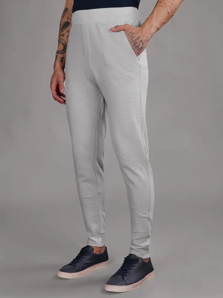 Ribbed Cotton Track Pant with Zip Pocket - Grey