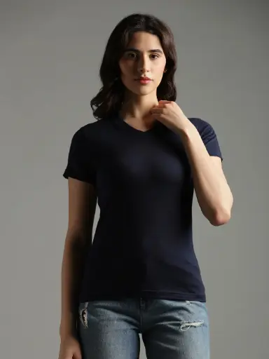 100% Pure Supima Cotton V Neck - Night Fall (Navy) (W)