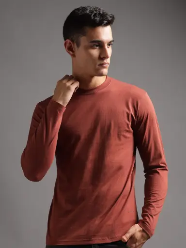 100% Pure Supima Cotton Crew Neck Full Sleeve - Rust (Deep Maroon)